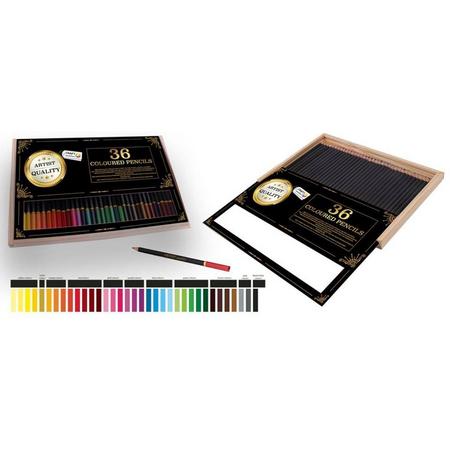 36 Professionele Kleurpotloden in Houten Opbergdoos| Coloured Pencils | Potlood Met Zachte Punt | Optimale Kleurafgifte | Kleuren | Tekenen | Inkleuren